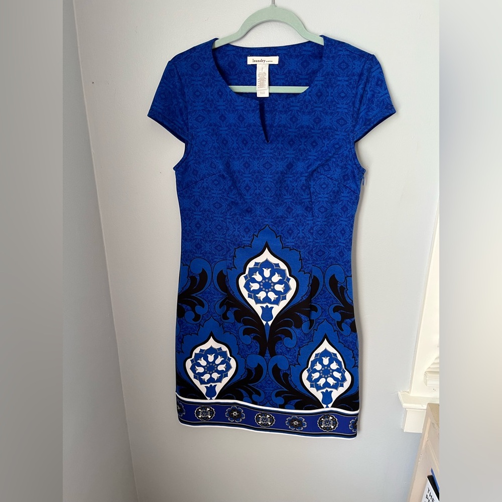 Laundry by Design Blue‎ Sheath Dress Cap Sleeve Crew Neck